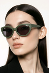 Textured Cat-Eye Sunglasses — Vegan Leather Finish