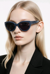 Textured Cat-Eye Sunglasses — Vegan Leather Finish