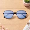 Geometric Hexagon (Slim Black Metal, Blue Mirror Lens)