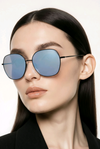 Geometric Hexagon (Slim Black Metal, Blue Mirror Lens)
