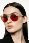 Clubmaster (Clear Transparent Acetate &amp; Silver Metal, Red Lens)