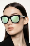Wayfarer (Gloss Black, Silver Logo Temple, Green Mirror Lens)