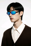Sport Rectangle (Black Metal, Textured Temple, Blue Mirror Lens)