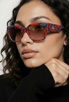 Oversized Square (Red Tartan Plaid, Silver Logo Detail, Brown Gradient Lens)
