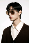 Bold Square (Translucent Smoke Grey, Textured Temple, Brown Gradient Lens)