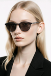 Round Keyhole Sunglasses — Black with Silver Emblem Detail