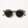 Round Browline Sunglasses — Mosaic Tortoise with Gold Rim Detail