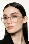 Oversized Geometric Optical Frames — Champagne Crystal with Hexagonal Detail