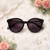 Round Cat-Eye Sunglasses — Black with Gold Temple Detail