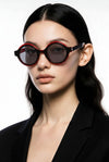 Round Sunglasses — Black with Red Trim and Contrast Temple