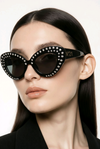 Crystal-Embellished Cat-Eye Sunglasses — Black with Rhinestone Trim