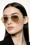 Aviator Sunglasses — White Rim with Silver Metal Detail