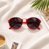 Round Sunglasses — Cherry Red with Slim Metal Bridge Polarized