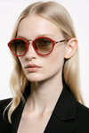 Round Sunglasses — Cherry Red with Slim Metal Bridge Polarized