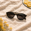 Round Sunglasses — Black with Gold Bridge and Diamond Studs