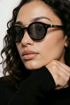 Round Sunglasses — Black with Gold Bridge and Diamond Studs