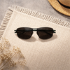 Rectangular Metal Sunglasses — Black with Textured Temple Detail