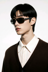 Rectangular Metal Sunglasses — Black with Textured Temple Detail