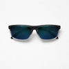 Square Sunglasses — Navy Blue with Checkered Temple Detail