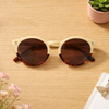 Round Browline Sunglasses — Ivory with Tortoise Base and Red Dot Detail