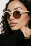 Round Browline Sunglasses — Ivory with Tortoise Base and Red Dot Detail