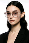Oversized Square Sunglasses — Gunmetal Wire with Soft Grey Gradient Lens