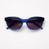 Round Sunglasses — Cobalt Blue with Striped Temple Detail