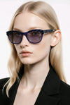 Round Sunglasses — Cobalt Blue with Striped Temple Detail