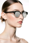 Round Browline Sunglasses — Black with Mirrored Silver Lens