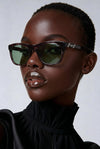 Square Sunglasses — Burgundy Tortoise with Green Lens POLARIZED
