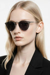 Round Metal Sunglasses — Gunmetal with Textured Brow Detail