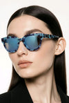 Round Sunglasses — Ocean Blue Tortoise with Mirrored Lens
