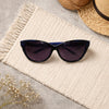 Square Sunglasses — Black with Striped Blue Emblem Detail