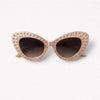 Crystal-Embellished Cat-Eye Sunglasses — Blush Translucent with Rhinestone Trim