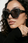 Crystal-Embellished Square Sunglasses — Black with Rhinestone Trim