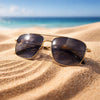 Rectangular Metal Sunglasses — Silver with Grey Gradient Lens