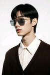 Rectangular Metal Sunglasses — Silver with Grey Gradient Lens