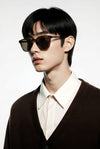Classic Square Sunglasses — Amber Brown with Silver Emblem Detail POLARIZED