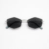 Rimless Geometric Sunglasses — Silver Metal with Angular Lens