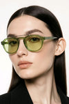 Round Sunglasses — Translucent Green with Keyhole Bridge