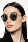 Round Aviator Sunglasses — Black and Gold with Brow Bar