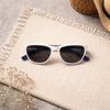 Square Sunglasses — Crisp White with Racing Stripe Detail