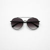 Round Metal Sunglasses — Black with Tortoise Temple Detail