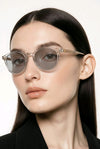 Round Sunglasses — Crystal Clear with Textured Gold Temple Detail POLARIZED