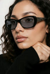 Rectangular Sunglasses — Glossy Black with Marbled Temple Detail