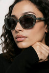 Oversized Cat-Eye Sunglasses — Snakeskin Print Frame