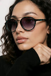Round Aviator Sunglasses — Teal Tortoise with Brow Bar Detail