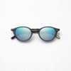 Round Sunglasses — Woodgrain Frame with Mirrored Blue Lens