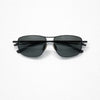 Rectangular Metal Sunglasses — Gunmetal with Striped Temple Detail