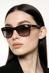 Square Sunglasses — Black with Red Trim Detail